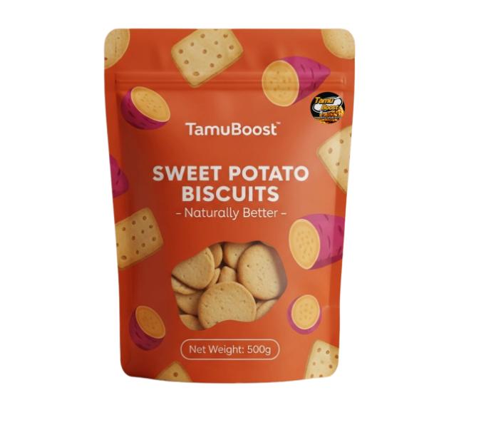 A stack of round, golden-brown fortified cookies.